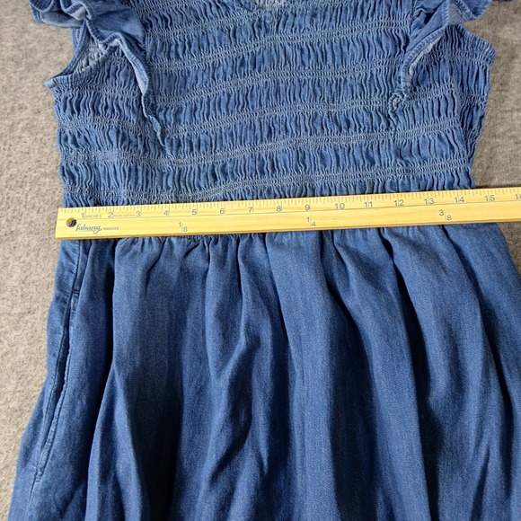 GAP Denim Maxi Dress Womens XL Blue Smocked Ruffle Tiered Sleeveless - Picture 5 of 6